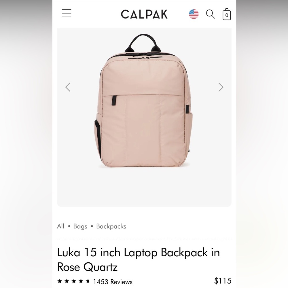 Calpak Luka 15-Inch Laptop Backpack in Rose Quartz